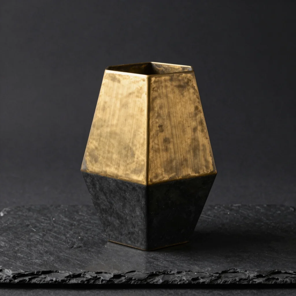 Geometric Charcoal Brass Vase